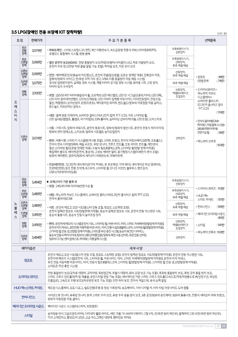 2022년도 기아 K8 카탈로그와 가격표 - 가격표 2022년도 기아 K8 카탈로그와 가격표 - 가격표