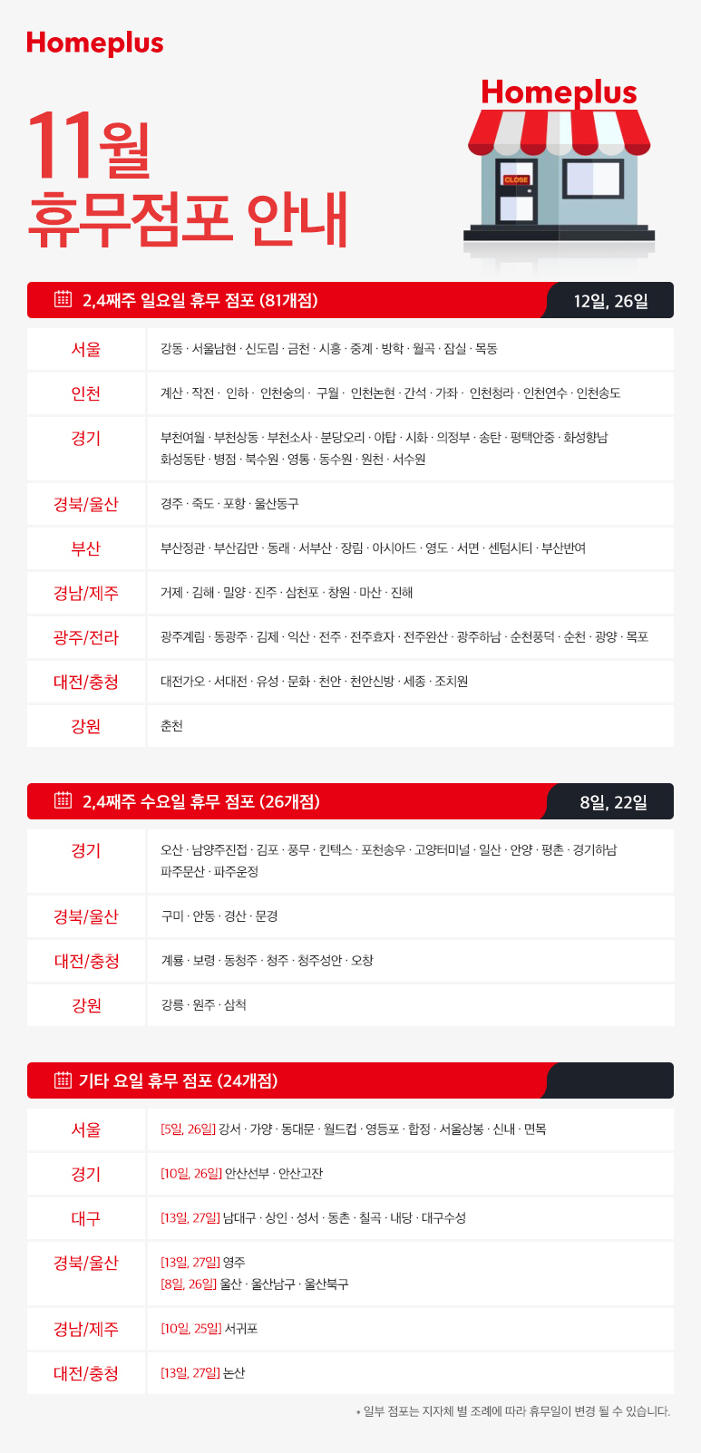 11월 휴무점포 안내