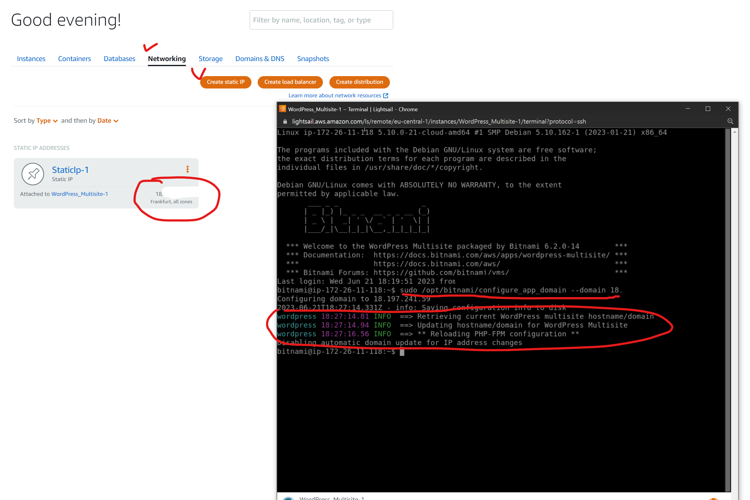  AWS Lightsail 고정(Static) IP 연결 (워드프레스편)