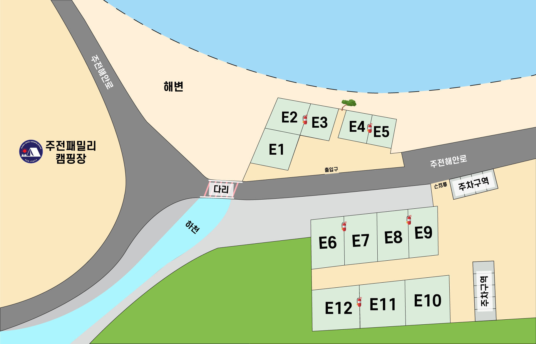 주전패밀리캠핑장 배치도 및 전경