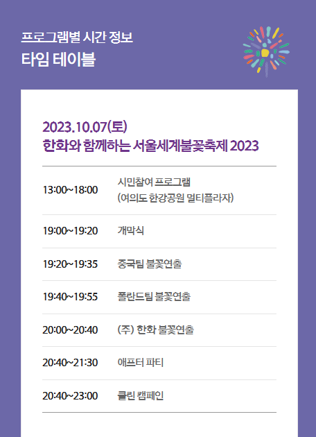 2023-서울세계불꽃축제-타임테이블