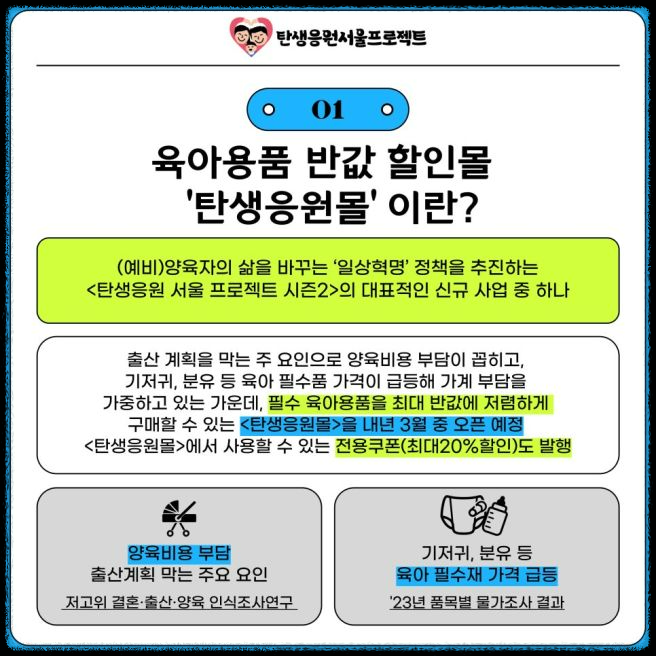 서울시 ‘탄생응원몰’ 오픈! 0-2세 부모라면 기저귀·분유 최대 50% 할인 혜택