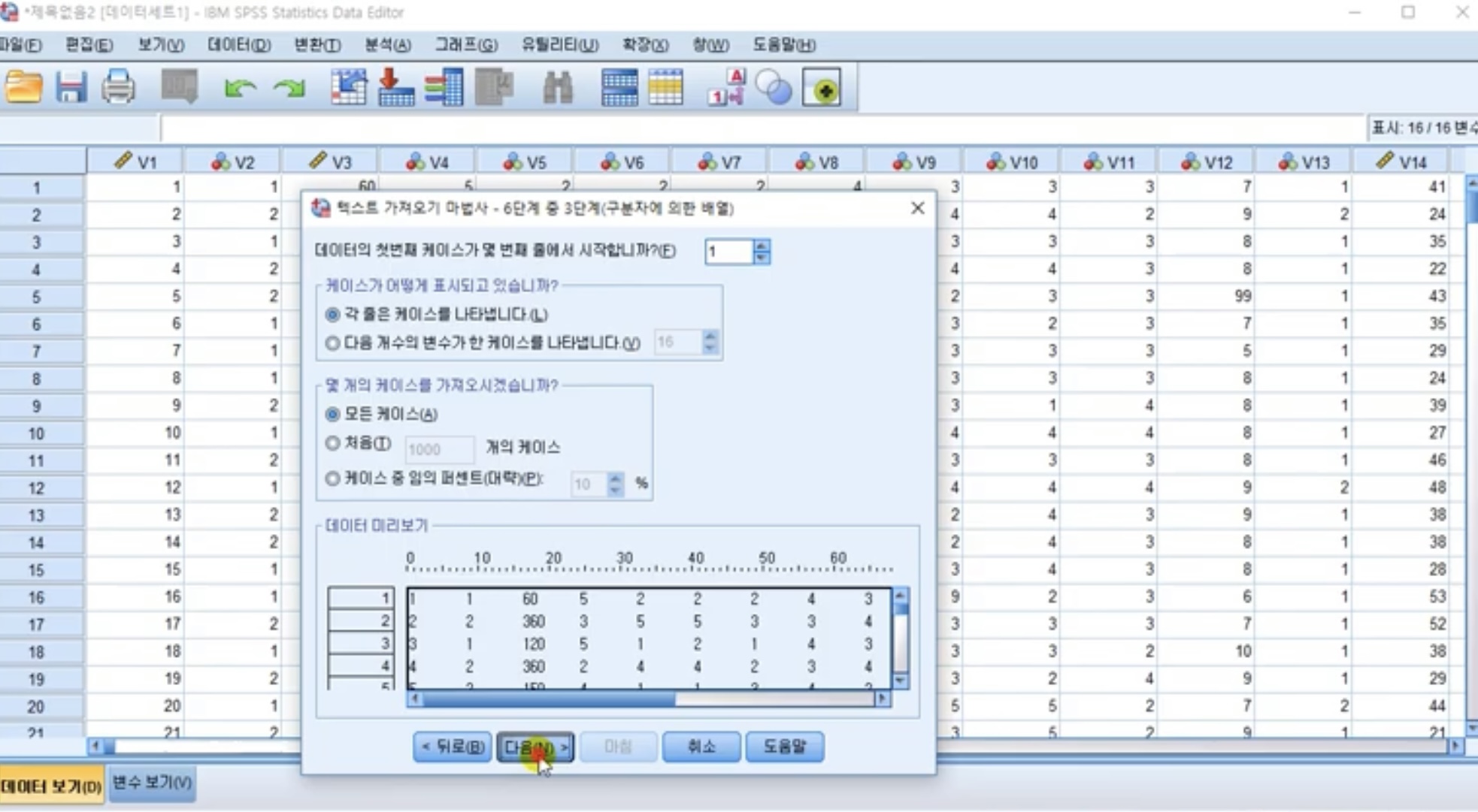 변수-케이스-SPSS