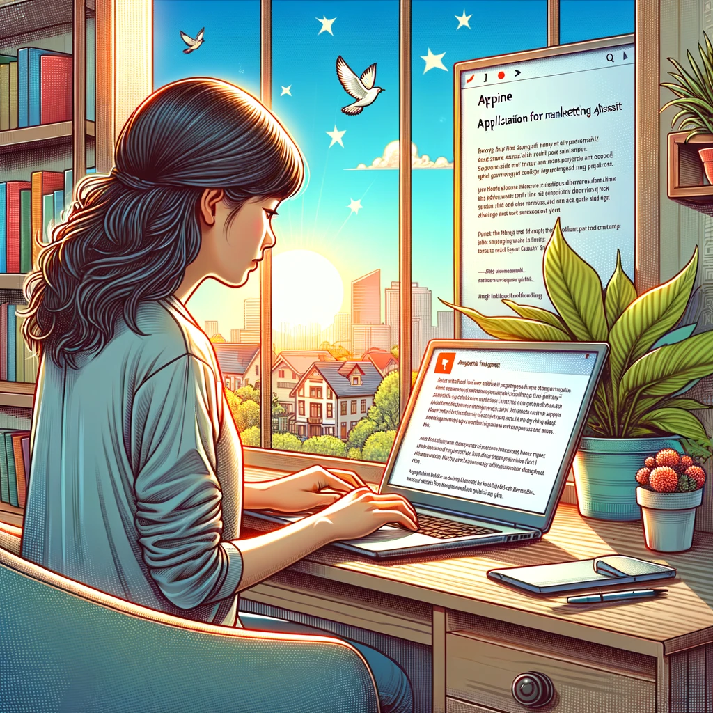 A detailed and colorful illustration of a person sitting at a desk with a laptop&#44; in the process of sending a job application email.