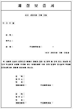  재정보증서 양식