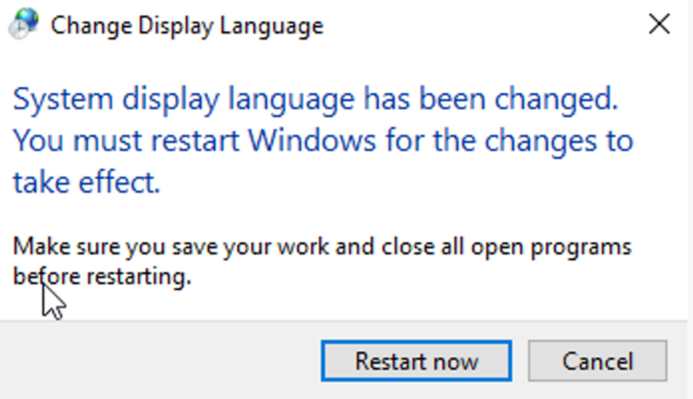 언어 변경 후 재부팅