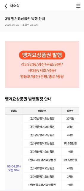 서울페이 사용법(땡겨요 상품권 발행일)