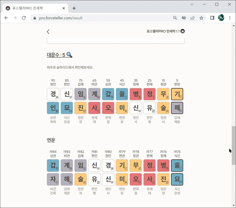 포스텔러-프로-만세력-대운-세운