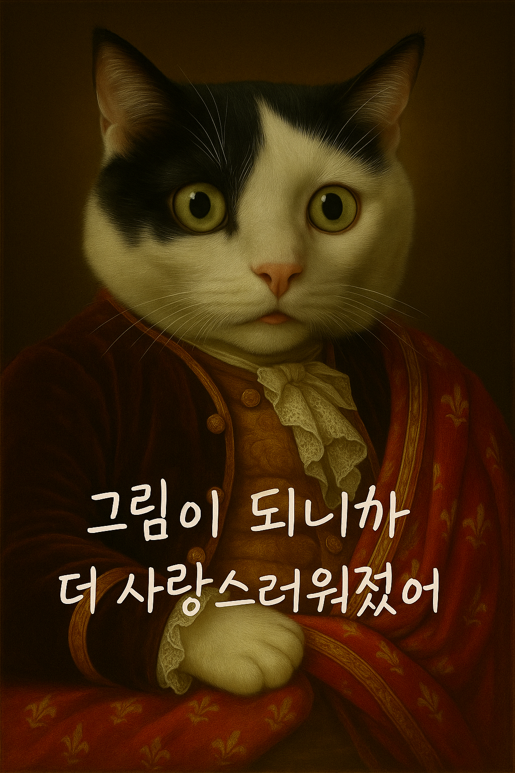 중세 시대 황실 옷을 입은 고양이 그림