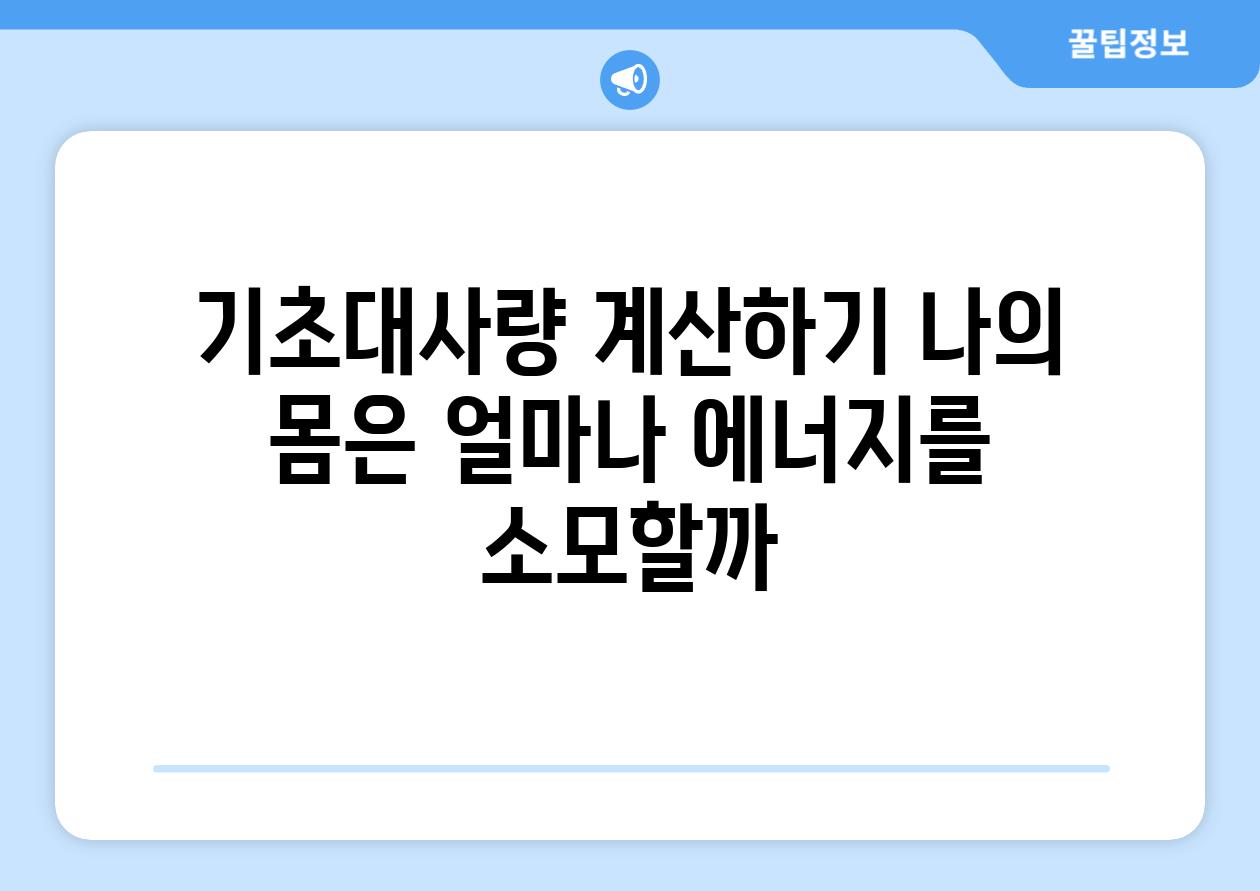 기초대사량 계산하기 나의 몸은 얼마나 에너지를 소모할까