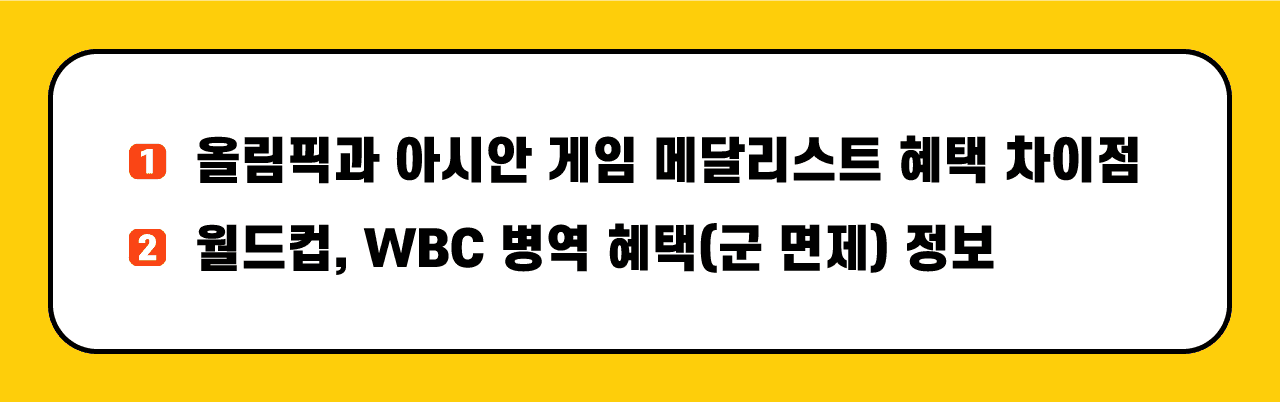 월드컵 WBC 군 면제, 올림픽 아시안 게임 혜택 차이