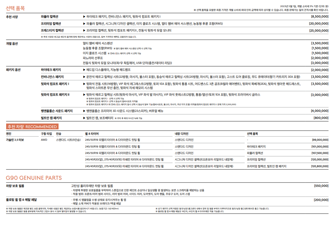 제네시스g90 가격표