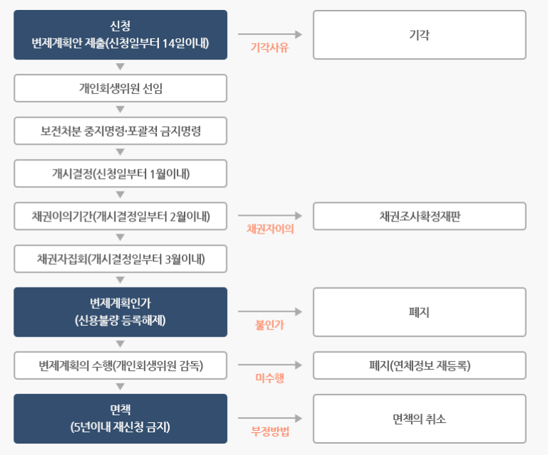 개인회생 신청절차표가있다