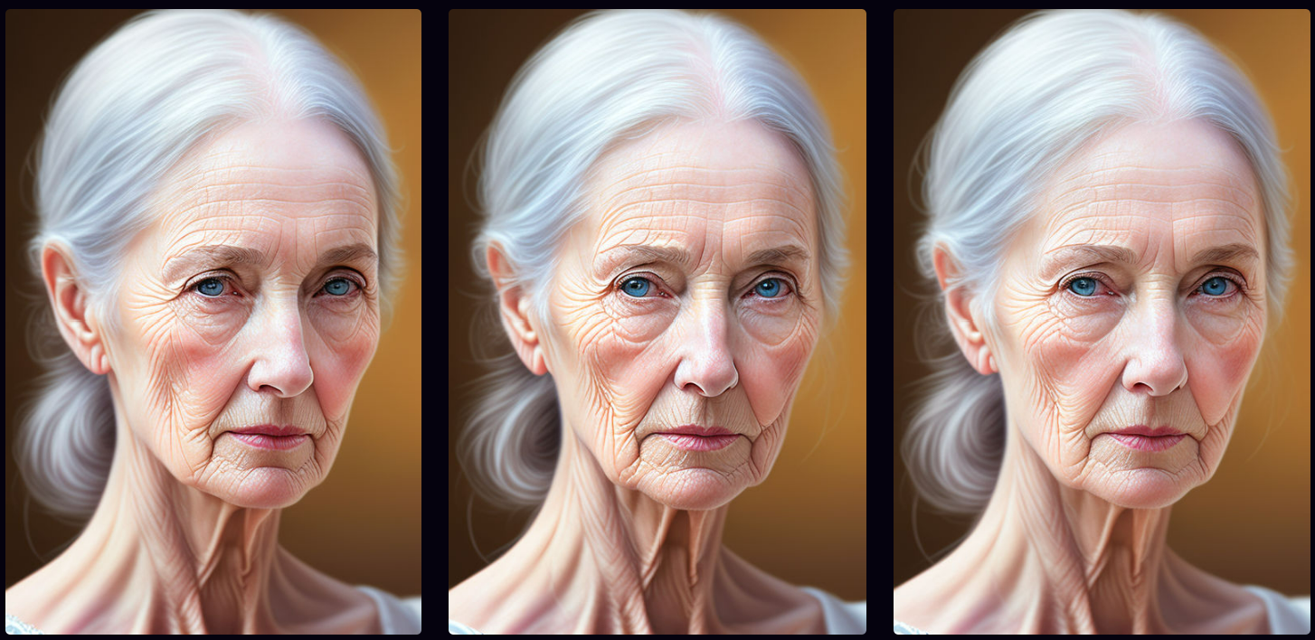 Images of a girl aging from 73 to 71