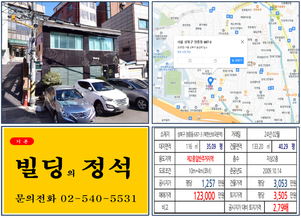 성북구 정릉동 687-3번지 건물이 2024년 02월 매매 되었습니다.