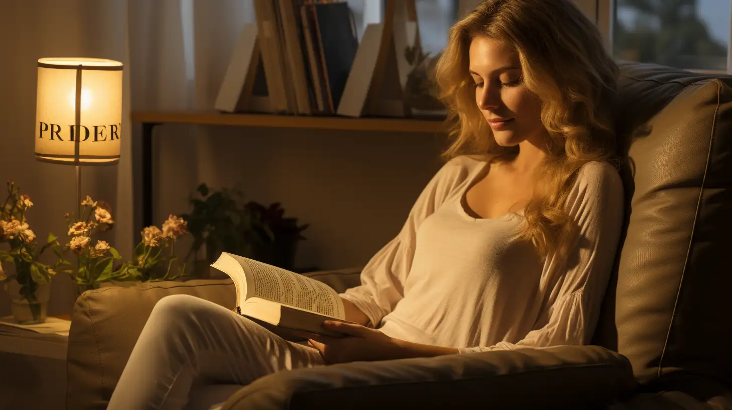 A woman relaxing&#44; in a cozy room.