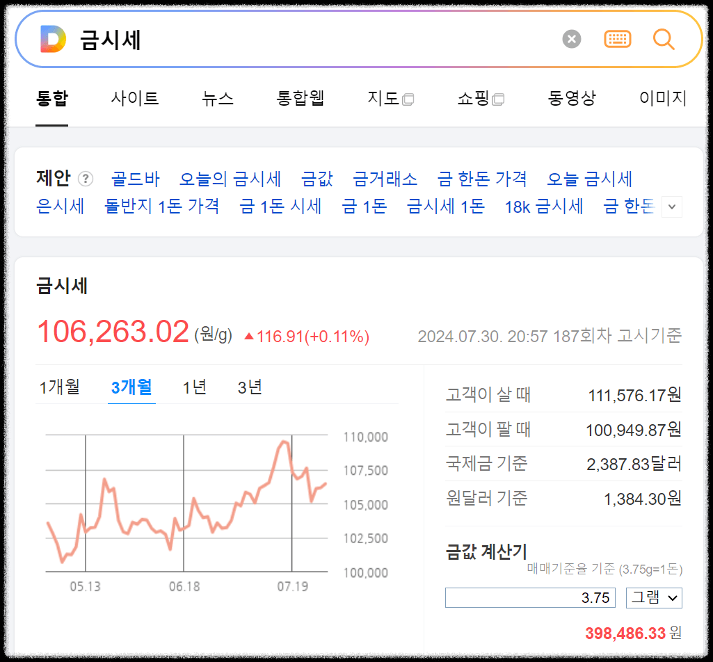 금값시세 오늘 금한돈시세 바로 조회하기
