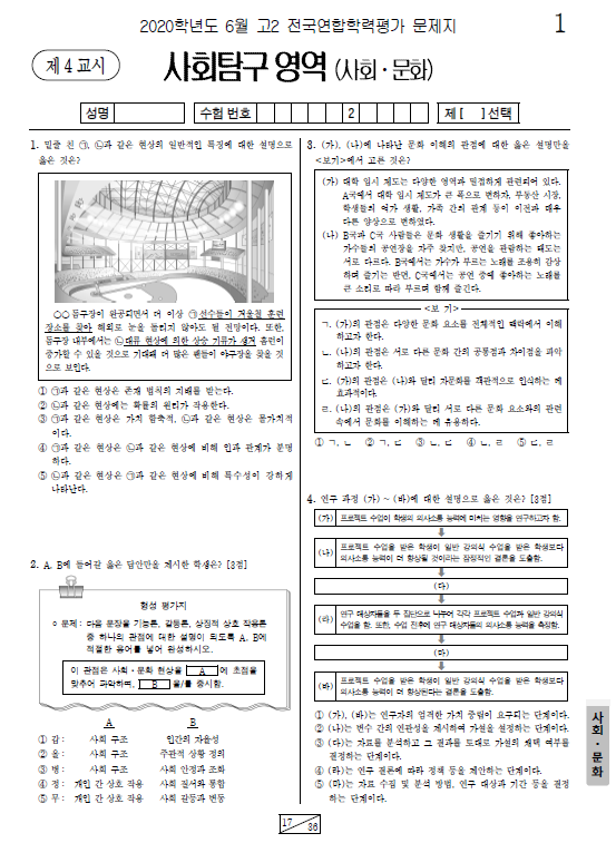 2020-6월-고2-모의고사-사회 문화-기출문제-다운