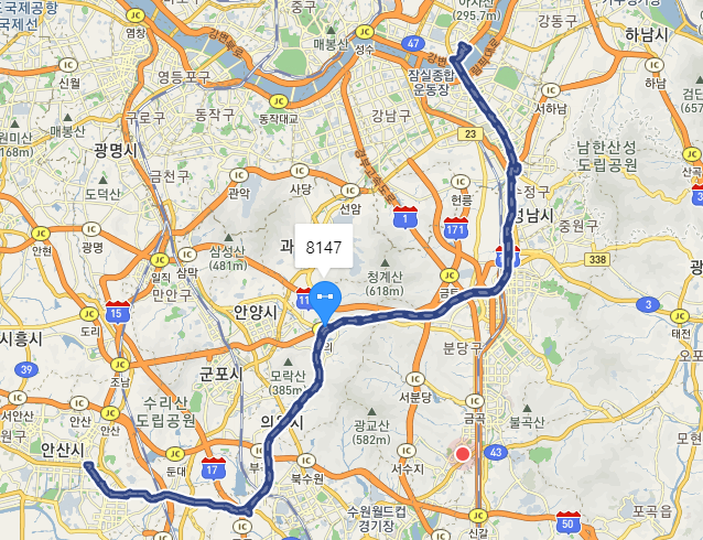  [시외]8147번 버스 요금, 시간표 : 동서울터미널, 잠실역, 가락시장역, 안산종합버스터미널