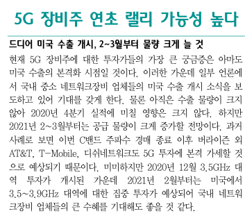  2021년도 5G 해외 발주 대량 폭발할 것으로 추정