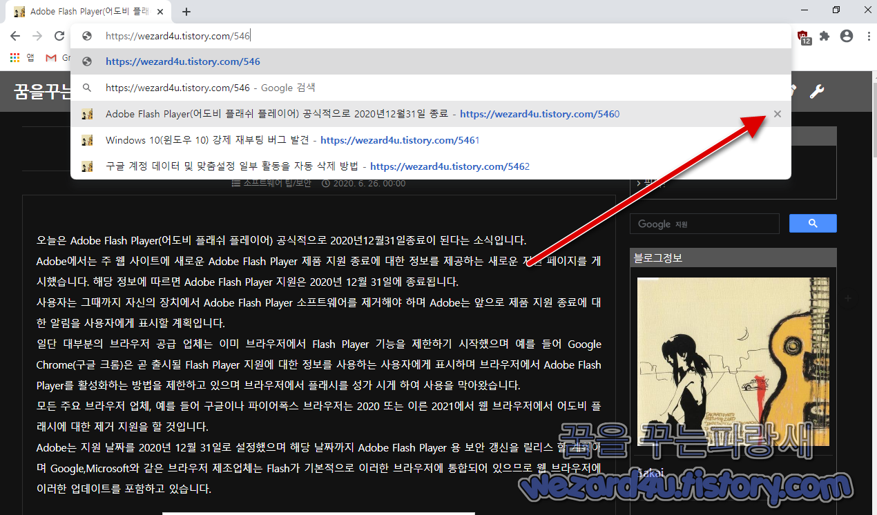 Google Chrome(구글 크롬) 주소 표시 줄 제안을 삭제하는 방법