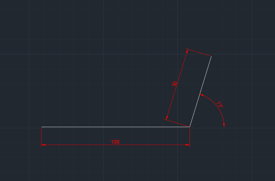 가로 100mm 그 이후 73도 각도로 50mm 짜리 선 그리기