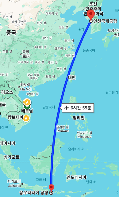 인천국제공항 발리국제공항 비행시간