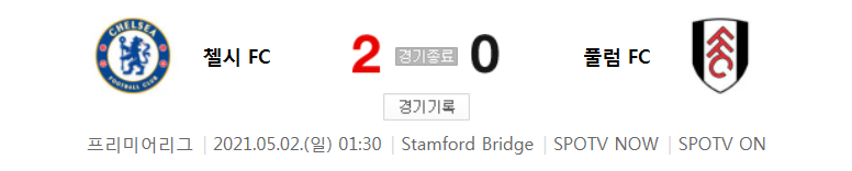  프리미어리그 / 2021년 5월 2일 경기 - 첼시(2) VS 풀럼(0) 축구 하이라이트