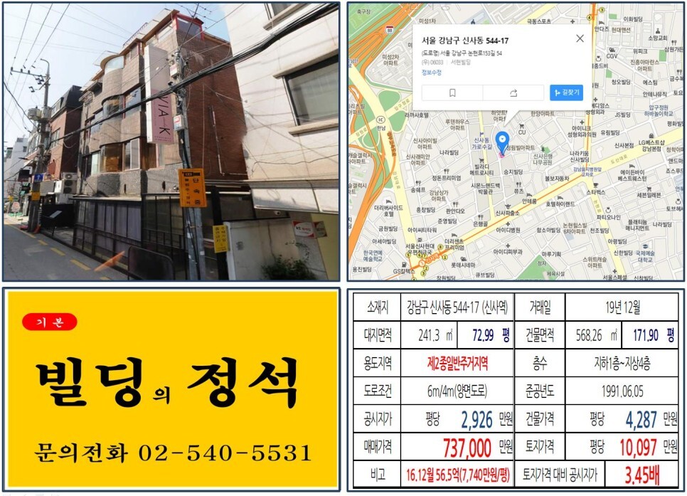  [강남구 신사동 가로수길 70억 꼬마빌딩 실거래가 조회] 신사동 544-17 (신사역) 73.7억 원, 평당 1억 97만 원 매매되었습니다. 신