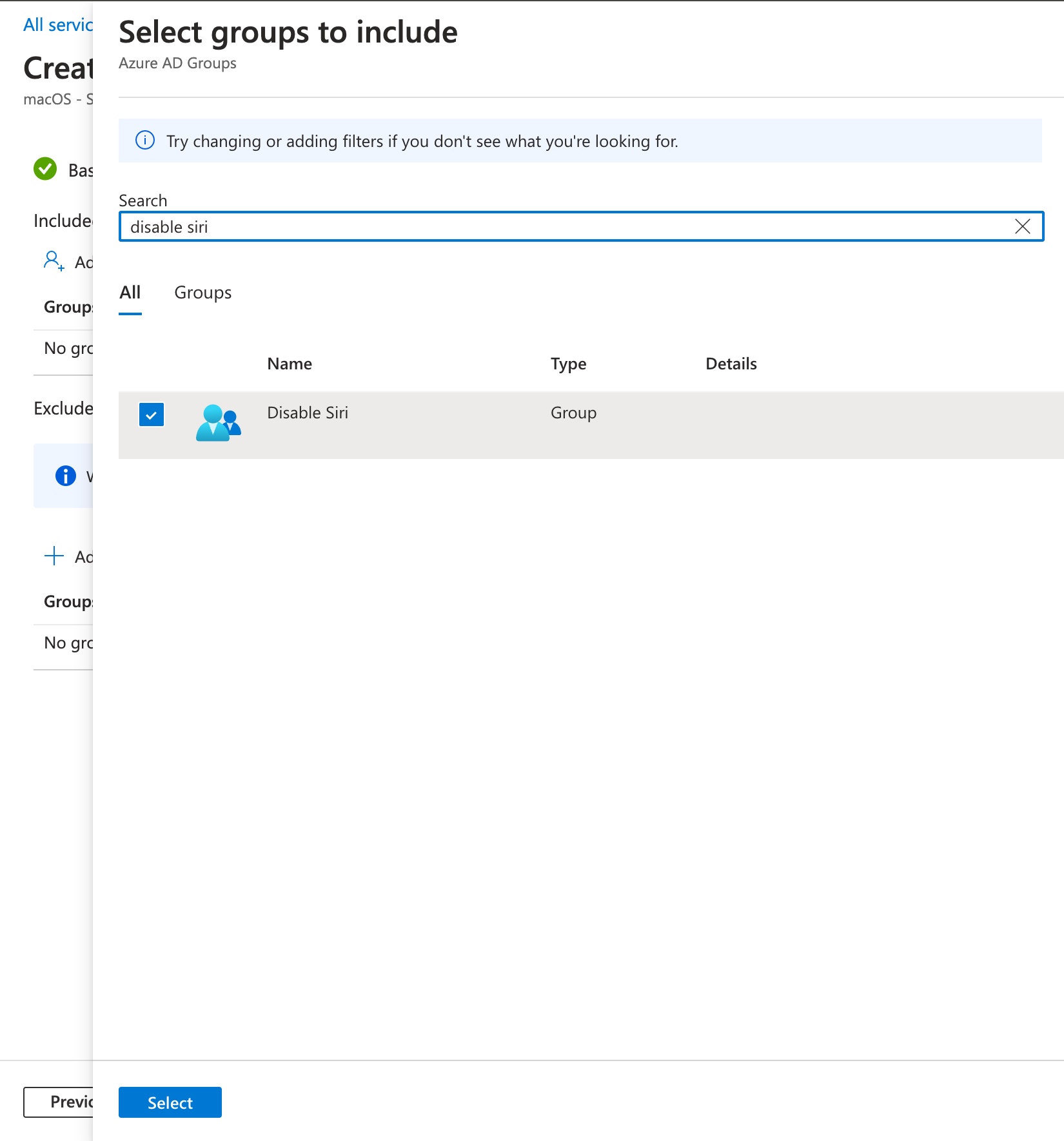 Intune select group