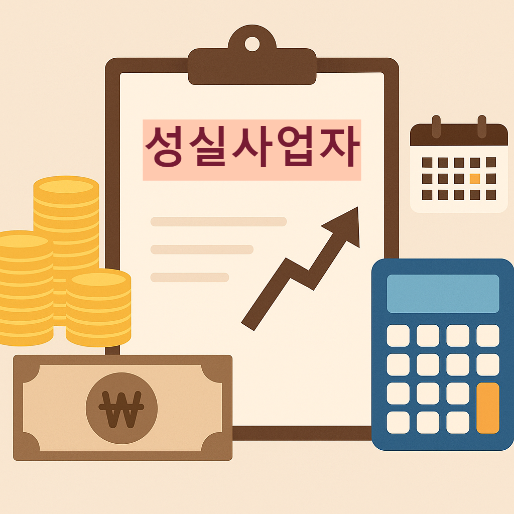 동전, 계산기, 달력 그리고 성실사업자를 나타내는 사진