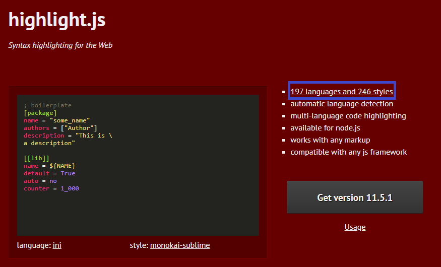 highlight.js 데모 페이지 이동
