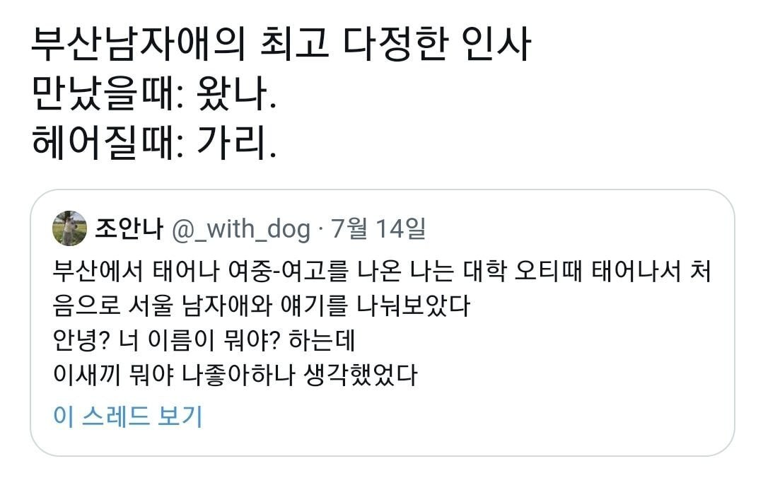  부산 남자애의 최고 다정한 인사