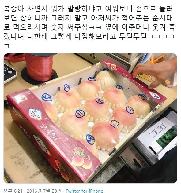  손님에겐 다정한 복숭아 파는 아저씨