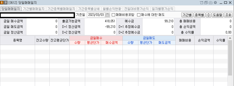 콜리koly의 당일 종목 매매내역(당일 매매내역 없음)