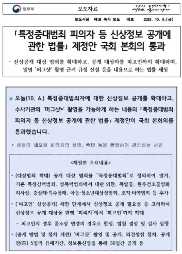 중대범죄자 머그샷 공개