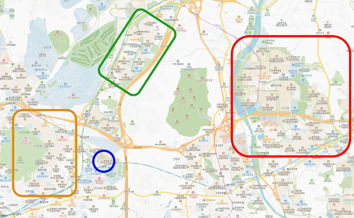 다산별내-중랑구-신내-구리-갈매신도시-지도