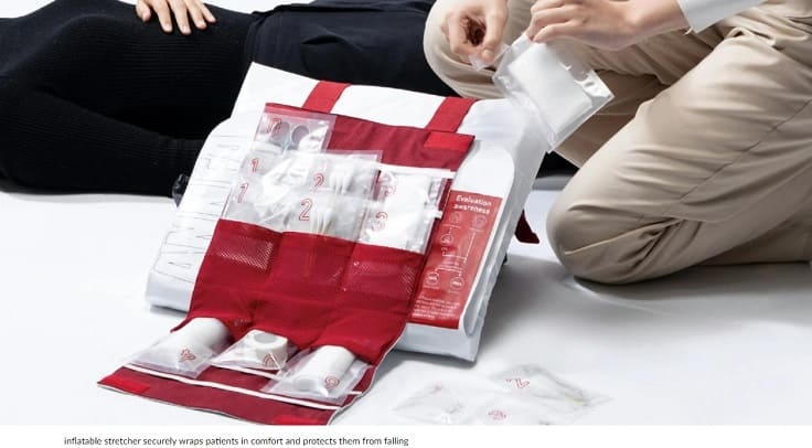  환자를 떨어지지 않게 감싸는 환자용 팽창식 안전 들것 Inflatable stretcher securely wraps patients in comfort and protects them from falling