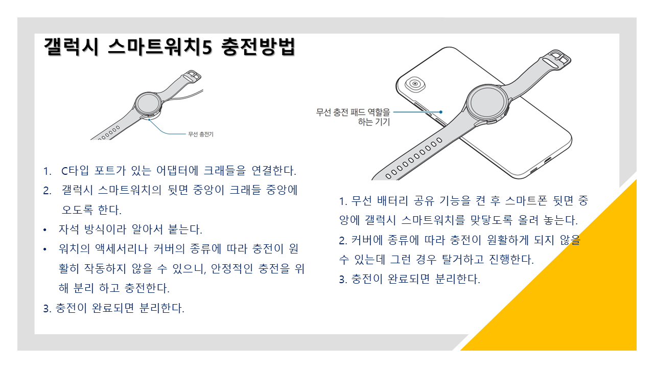 갤럭시 스마트 워치5 충전방법 안내