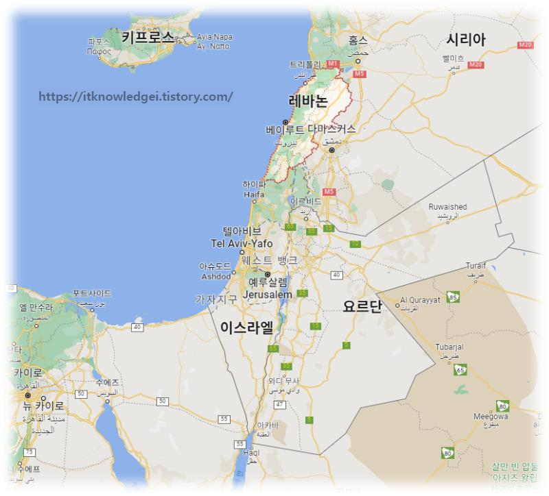 레바논과 이스라엘: 지역적 갈등의 중심 중동 지도