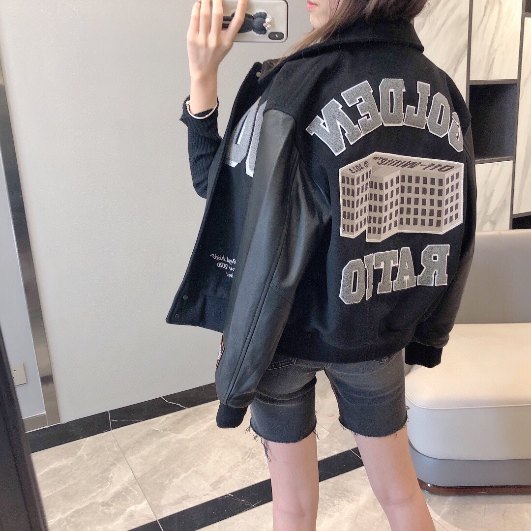  [OFF WHITE] 오프화이트 멀티 패치 바시티 자켓