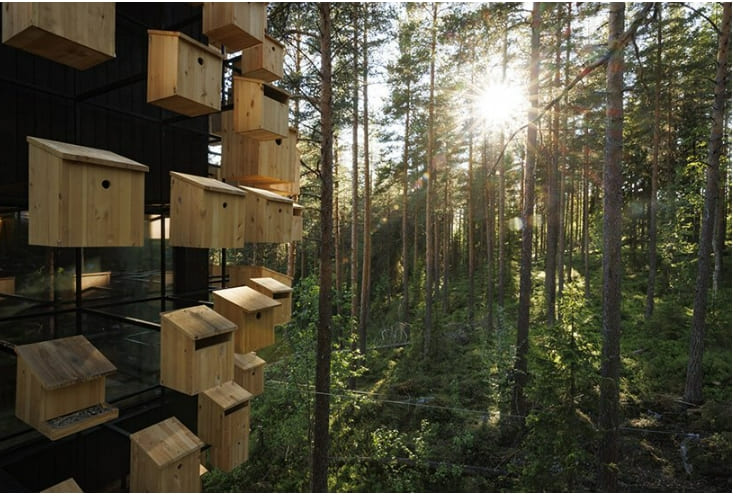 새 같이 잔다!...마치 새집 같은 비야케 잉겔스 그룹의 대형 &#39;tree house&#39; 호텔 VIDEO: Bjarke ingels group&#39;s &#39;biosphere&#39; treehouse hotel floats among 350 birdhouses