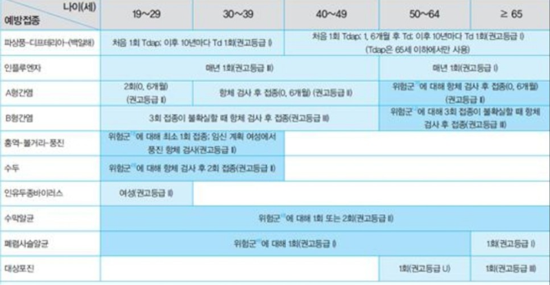 성인예방접종 4가지