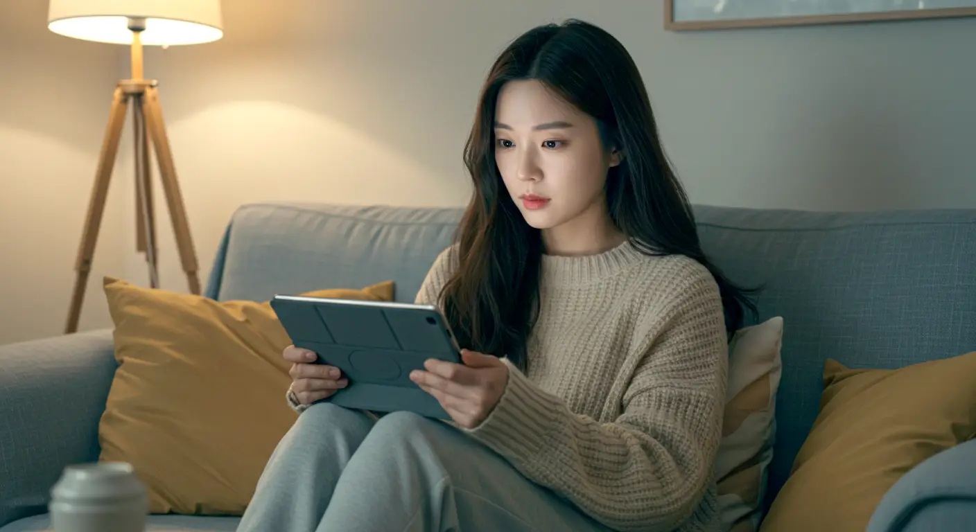 OTT 드라마를 시청하는 여성