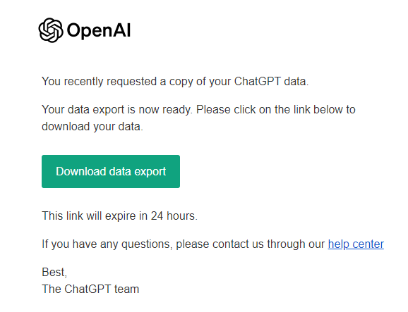 대화목록 export 다운로드 메일 내용