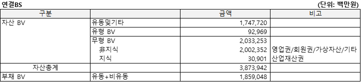 카카오게임즈(2022.12)의 연결BS를 정리한 표
