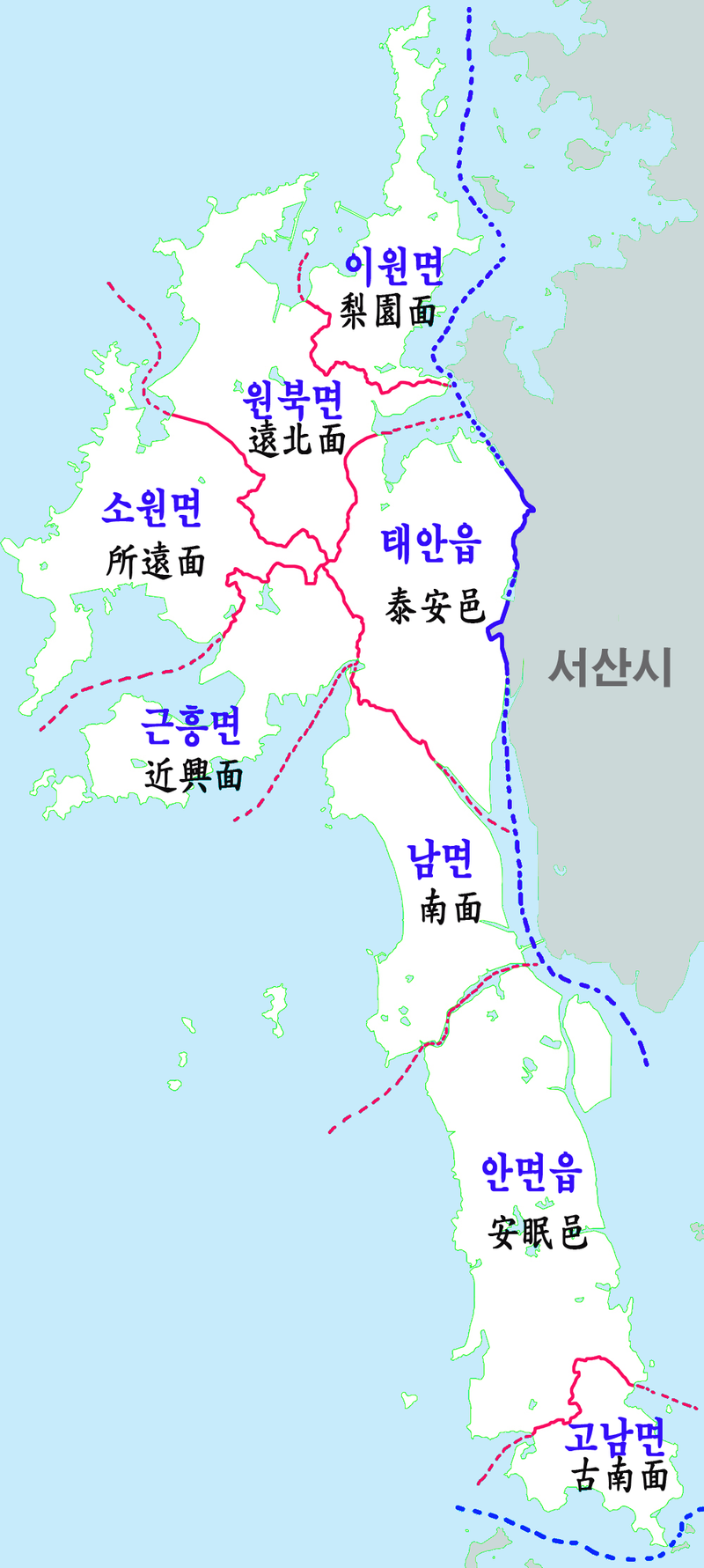 충남 태안군 행정구역 지도