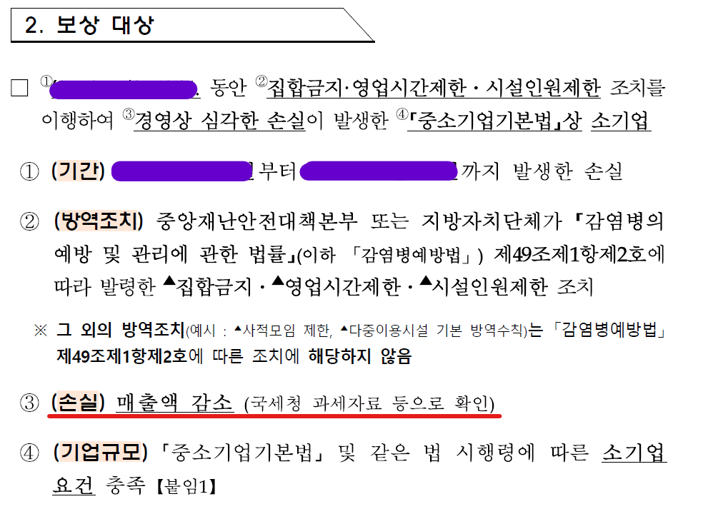손실보상금 지원기준