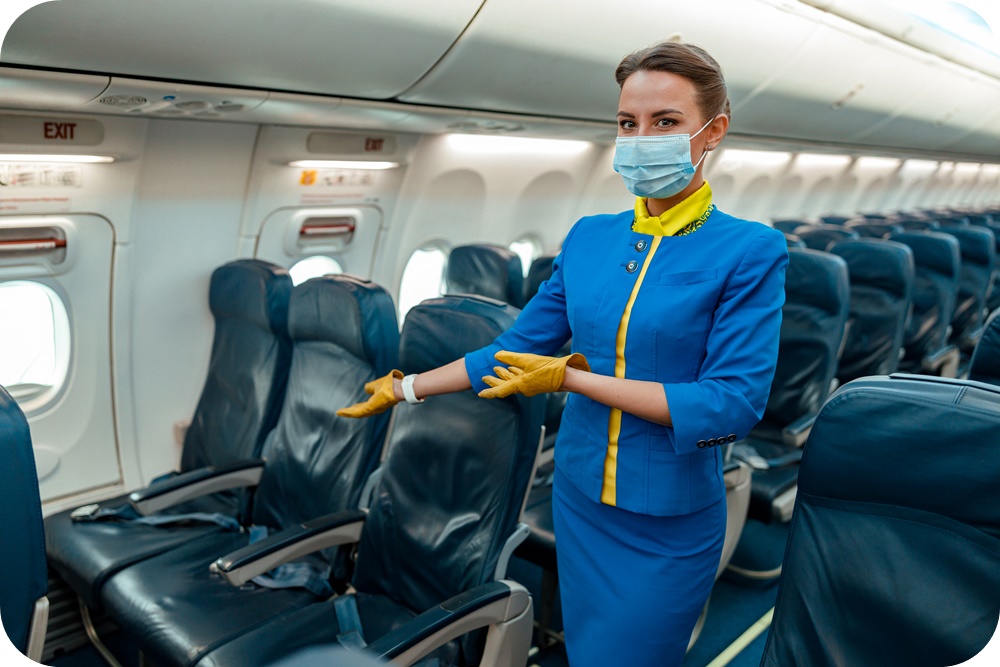 비행기내-비상구석-소개-승무원-파랑-유니폼