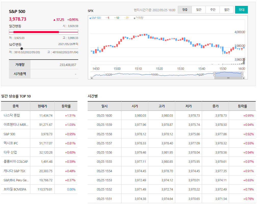  5월25일 미국주식 S&P500 상승률 상위 종목 TOP 100